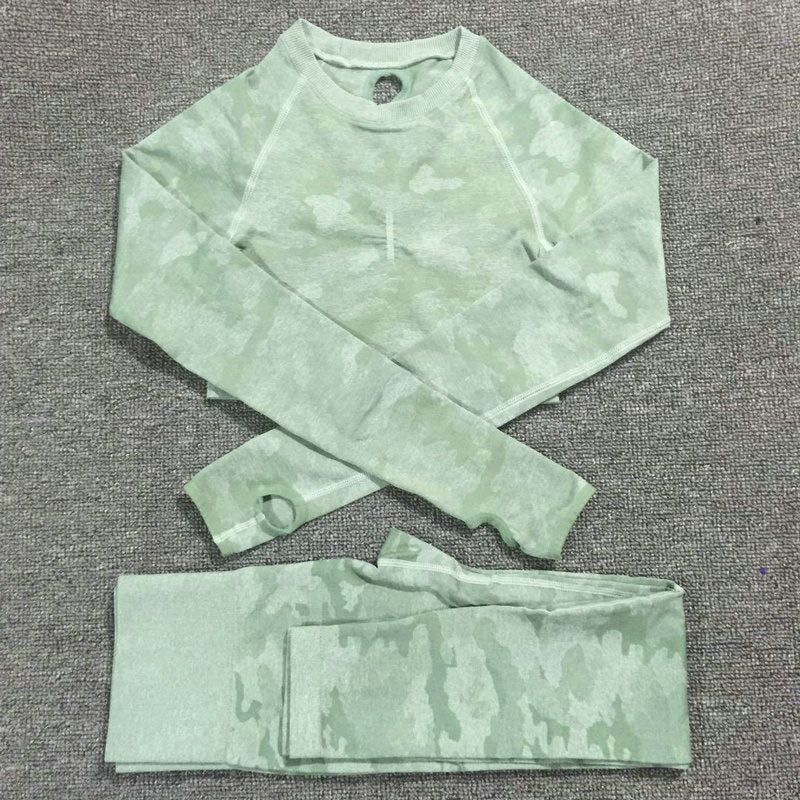 FlexMotion Camo Yoga Set: Leggings + Sports Bra