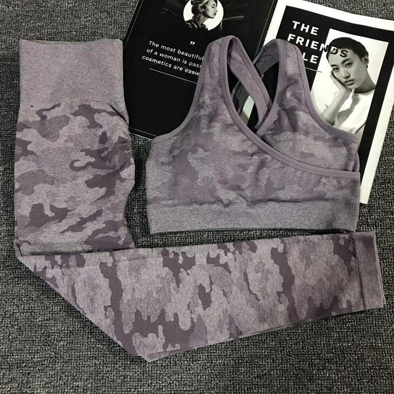 FlexMotion Camo Yoga Set: Leggings + Sports Bra