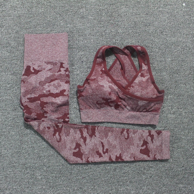 FlexMotion Camo Yoga Set: Leggings + Sports Bra