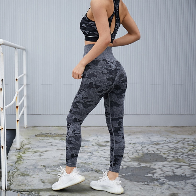 FlexMotion Camo Yoga Set: Leggings + Sports Bra