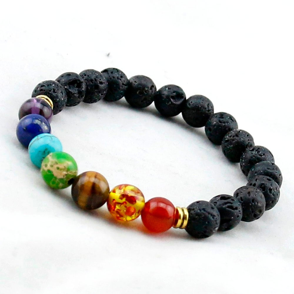 7 Chakra Reiki Bracelet with Real Stones and Lava Beads