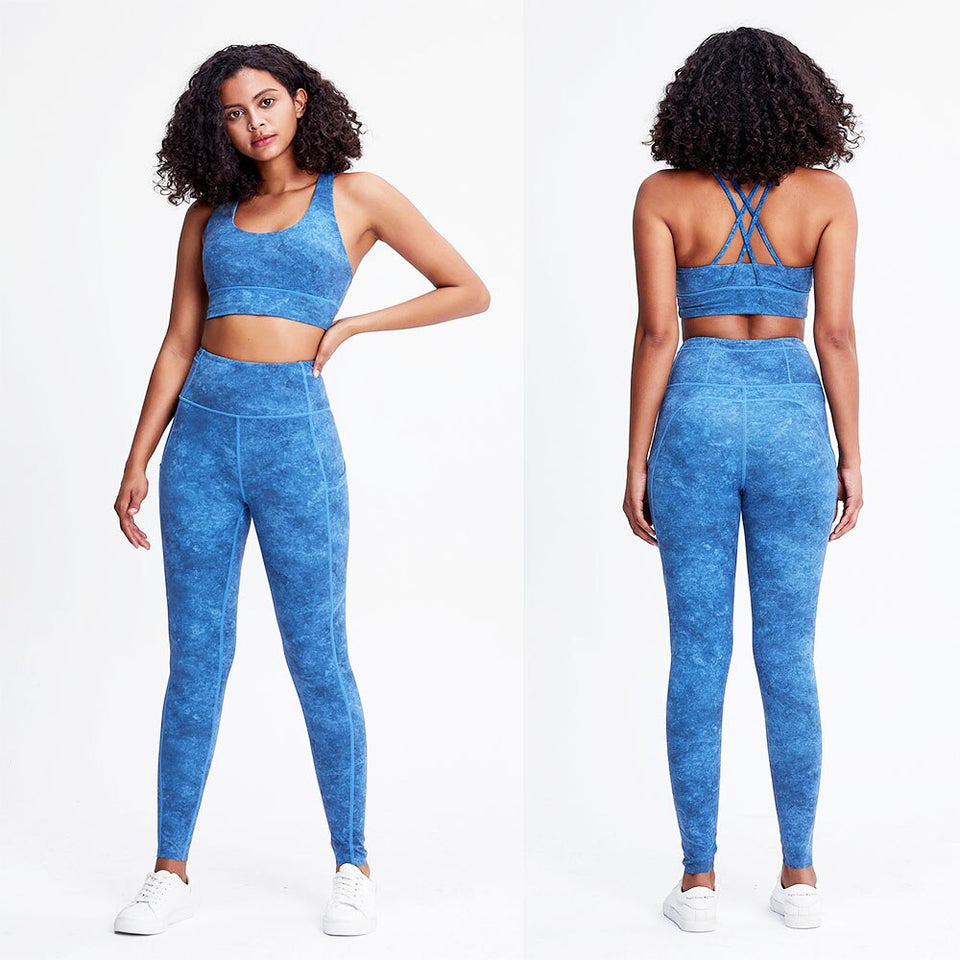 FlexFlow Tie-Dye Yoga Fitness Set: Bra and High-Waist Leggings