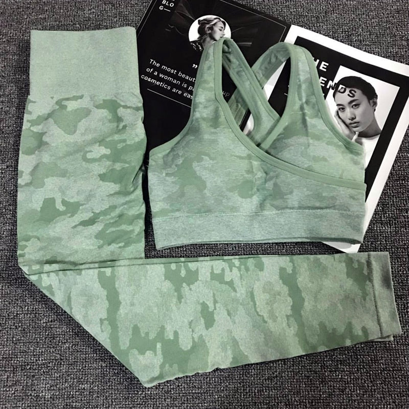 FlexMotion Camo Yoga Set: Leggings + Sports Bra