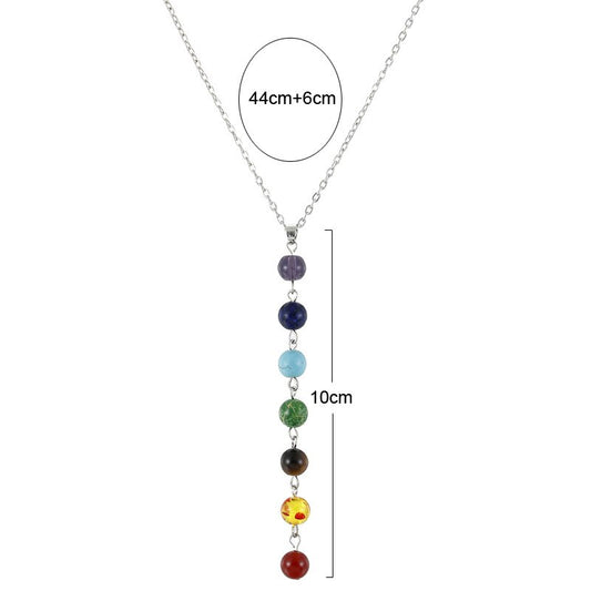 7 Chakra Beads Yoga Reiki Rainbow Round Natural Stone Long Drop Necklace